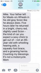 Texts From Mother: From Meals-On-Wheels to a Sexy Red Scion